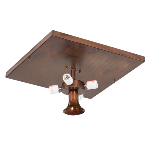 Meyda Lighting Deer at Lake 18" 5-Light Vintage Copper Flush Mount Light With Beige & Frosted Seeded Shade Glass