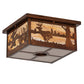 Meyda Lighting Deer at Lake 18" 5-Light Vintage Copper Flush Mount Light With Beige & Frosted Seeded Shade Glass