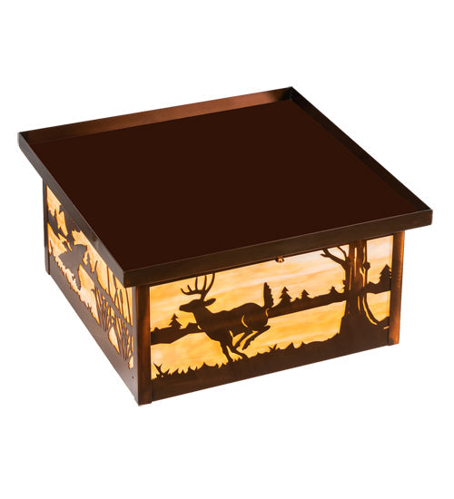 Meyda Lighting Deer at Lake 18" 5-Light Vintage Copper Flush Mount Light With Beige & Frosted Seeded Shade Glass