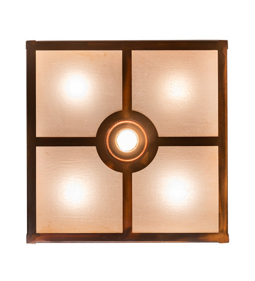 Meyda Lighting Deer at Lake 18" 5-Light Vintage Copper Flush Mount Light With Beige & Frosted Seeded Shade Glass