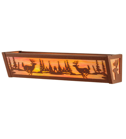 Meyda Lighting Deer at Lake 20" 2-Light Rust Vanity Light With Ruby Shade Glass