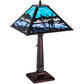 Meyda Lighting Deer at Lake 22" Craftsman Brown Table Lamp With Blue & Turquoise Shade Glass