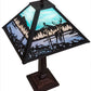 Meyda Lighting Deer at Lake 22" Craftsman Brown Table Lamp With Blue & Turquoise Shade Glass