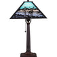 Meyda Lighting Deer at Lake 22" Craftsman Brown Table Lamp With Blue & Turquoise Shade Glass