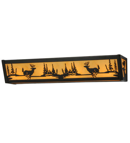 Meyda Lighting Deer at Lake 24" 4-Light Timeless Bronze Vanity Light With Beige Tawnyrock Idalight Shade Glass