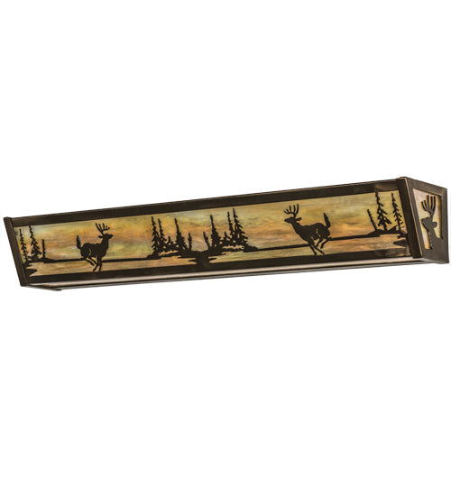 Meyda Lighting Deer at Lake 30" 4-Light Antique Copper Vanity Light With Beige Iridescent Shade Glass