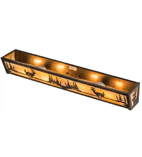 Meyda Lighting Deer at Lake 30" 4-Light Antique Copper Vanity Light With Beige Iridescent Shade Glass