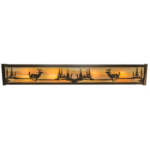 Meyda Lighting Deer at Lake 30" 4-Light Antique Copper Vanity Light With Beige Iridescent Shade Glass