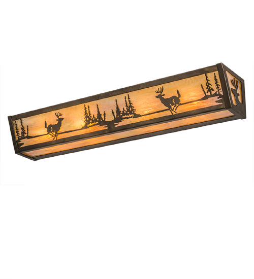 Meyda Lighting Deer at Lake 30" 4-Light Antique Copper Vanity Light With Beige Iridescent Shade Glass