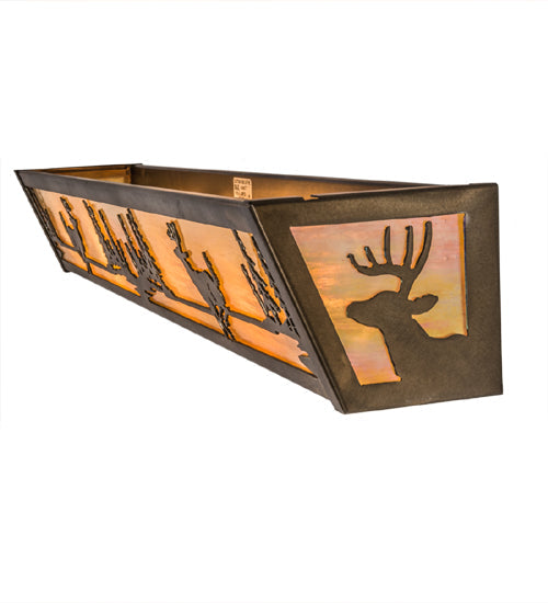 Meyda Lighting Deer at Lake 30" 4-Light Antique Copper Vanity Light With Beige Iridescent Shade Glass