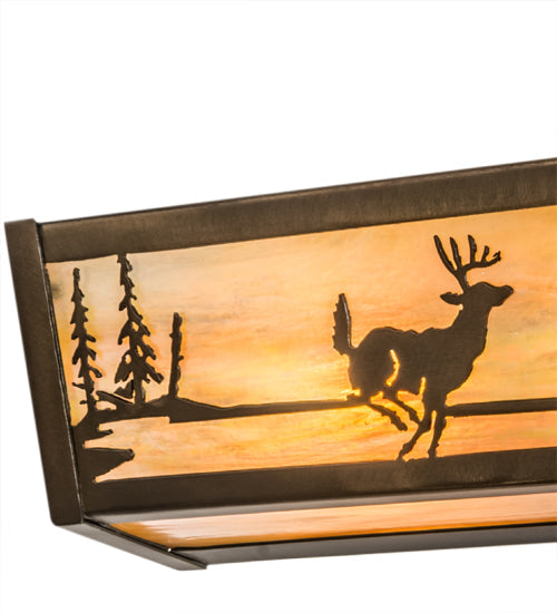 Meyda Lighting Deer at Lake 30" 4-Light Antique Copper Vanity Light With Beige Iridescent Shade Glass