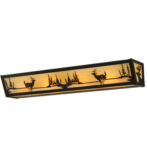 Meyda Lighting Deer at Lake 30" 4-Light Timeless Bronze Vanity Light With Beige Shade Glass