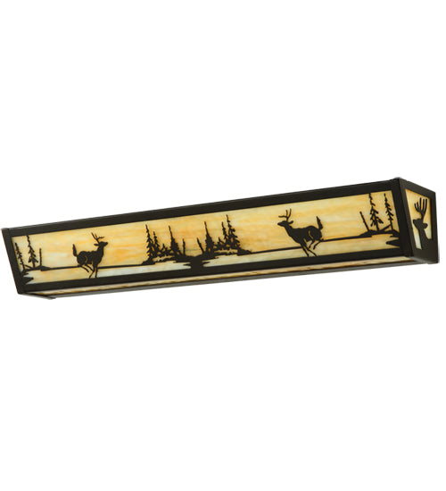 Meyda Lighting Deer at Lake 30" 4-Light Timeless Bronze Vanity Light With Beige Shade Glass