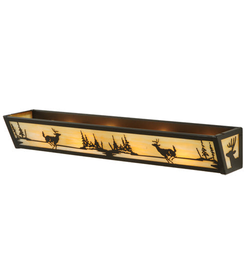 Meyda Lighting Deer at Lake 30" 4-Light Timeless Bronze Vanity Light With Beige Shade Glass