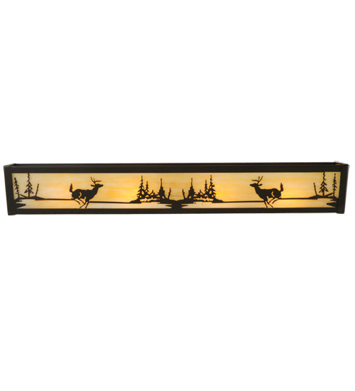 Meyda Lighting Deer at Lake 30" 4-Light Timeless Bronze Vanity Light With Beige Shade Glass