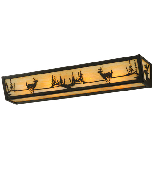 Meyda Lighting Deer at Lake 30" 4-Light Timeless Bronze Vanity Light With Beige Shade Glass