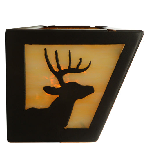 Meyda Lighting Deer at Lake 30" 4-Light Timeless Bronze Vanity Light With Beige Shade Glass