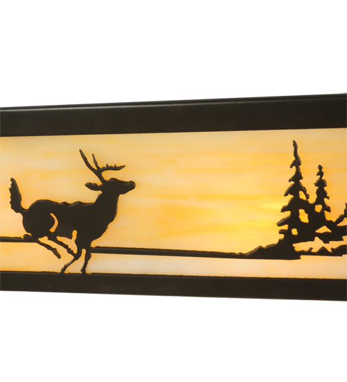 Meyda Lighting Deer at Lake 30" 4-Light Timeless Bronze Vanity Light With Beige Shade Glass