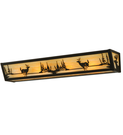 Meyda Lighting Deer at Lake 30" 4-Light Timeless Bronze Vanity Light With Beige Shade Glass