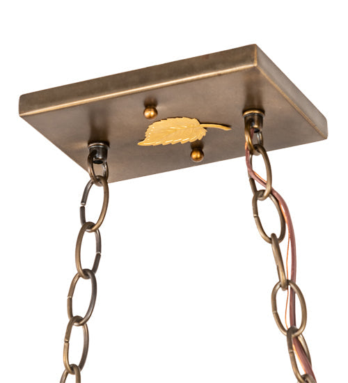 Meyda Lighting Deer at Lake 33" 6-Light Antique Copper Island Pendant Light With Silver Mica Shade Glass