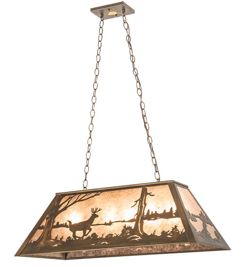Meyda Lighting Deer at Lake 33" 6-Light Antique Copper Island Pendant Light With Silver Mica Shade Glass