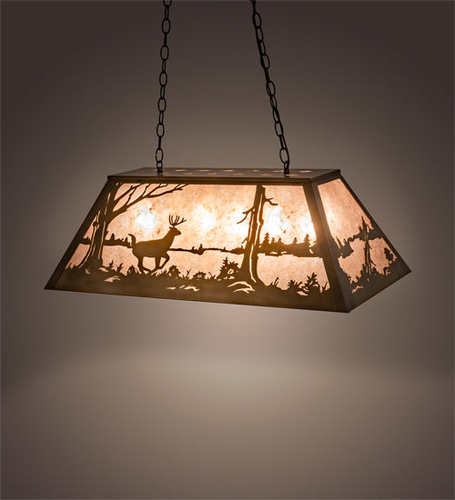 Meyda Lighting Deer at Lake 33" 6-Light Antique Copper Island Pendant Light With Silver Mica Shade Glass