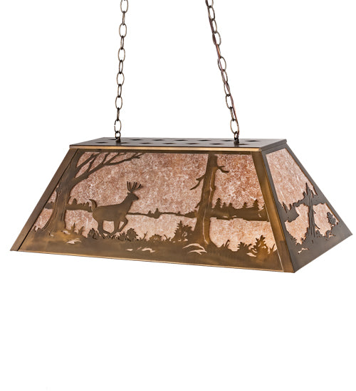 Meyda Lighting Deer at Lake 33" 6-Light Antique Copper Island Pendant Light With Silver Mica Shade Glass