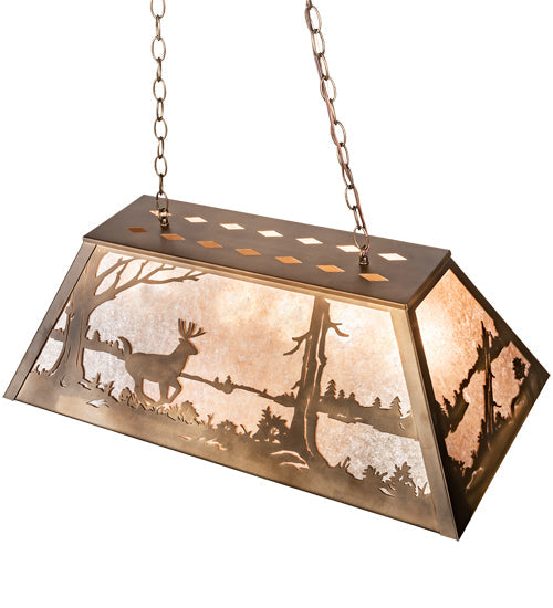 Meyda Lighting Deer at Lake 33" 6-Light Antique Copper Island Pendant Light With Silver Mica Shade Glass
