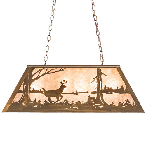 Meyda Lighting Deer at Lake 33" 6-Light Antique Copper Island Pendant Light With Silver Mica Shade Glass