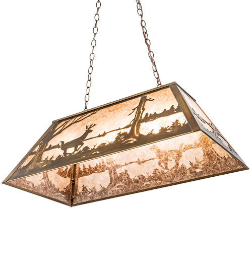 Meyda Lighting Deer at Lake 33" 6-Light Antique Copper Island Pendant Light With Silver Mica Shade Glass