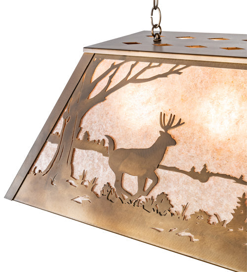 Meyda Lighting Deer at Lake 33" 6-Light Antique Copper Island Pendant Light With Silver Mica Shade Glass