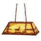 Meyda Lighting Deer at Lake 33" 6-Light Earth Island Pendant Light With Beige Art Shade Glass