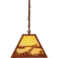 Meyda Lighting Deer at Lake 33" 6-Light Earth Island Pendant Light With Beige Art Shade Glass