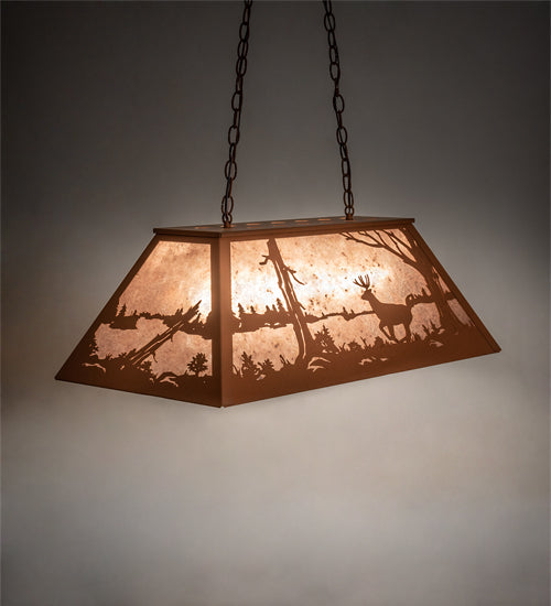 Meyda Lighting Deer at Lake 33" 6-Light Earth Island Pendant Light With Silver Mica Shade Glass