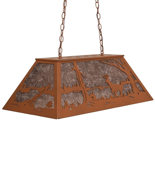 Meyda Lighting Deer at Lake 33" 6-Light Earth Island Pendant Light With Silver Mica Shade Glass