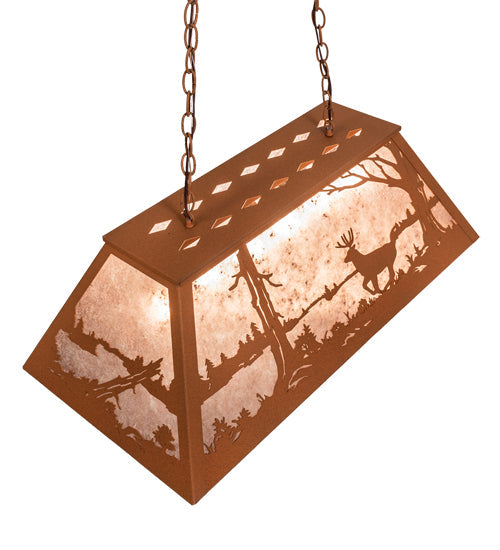 Meyda Lighting Deer at Lake 33" 6-Light Earth Island Pendant Light With Silver Mica Shade Glass