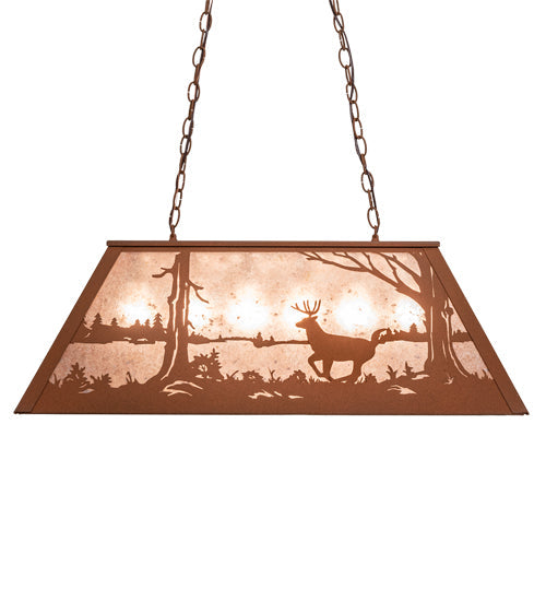 Meyda Lighting Deer at Lake 33" 6-Light Earth Island Pendant Light With Silver Mica Shade Glass