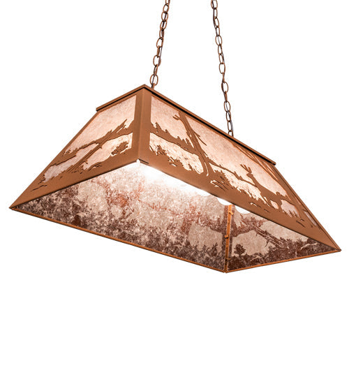 Meyda Lighting Deer at Lake 33" 6-Light Earth Island Pendant Light With Silver Mica Shade Glass