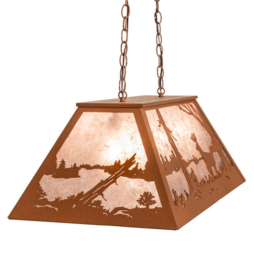 Meyda Lighting Deer at Lake 33" 6-Light Earth Island Pendant Light With Silver Mica Shade Glass