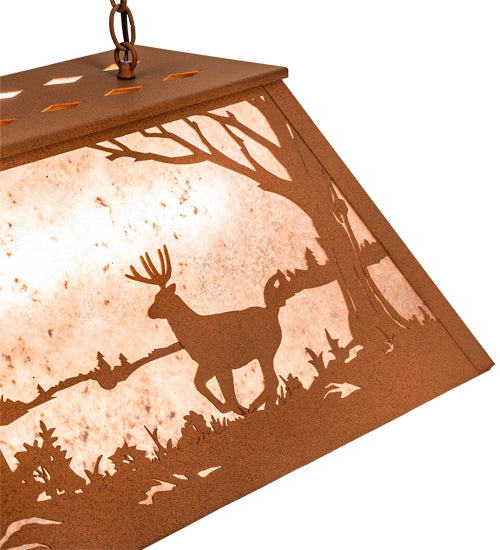 Meyda Lighting Deer at Lake 33" 6-Light Earth Island Pendant Light With Silver Mica Shade Glass