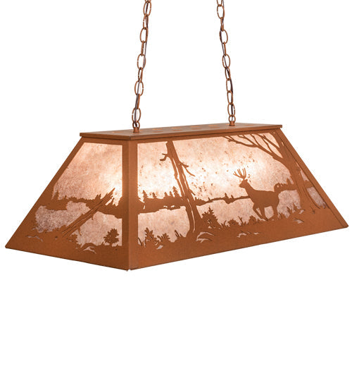 Meyda Lighting Deer at Lake 33" 6-Light Earth Island Pendant Light With Silver Mica Shade Glass