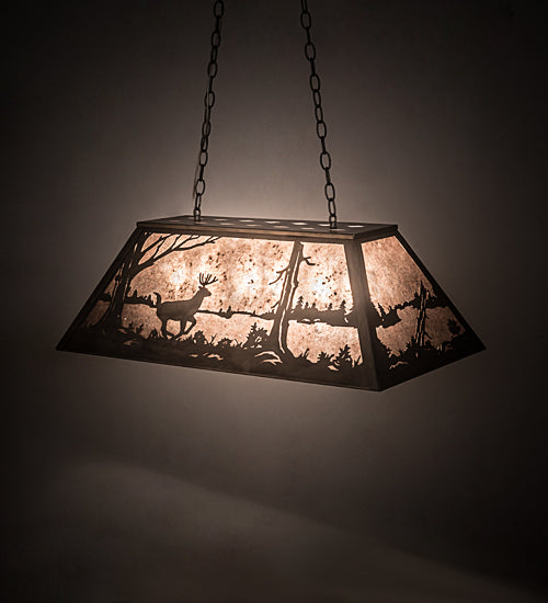 Meyda Lighting Deer at Lake 33" 6-Light Industrial Steel Island Pendant Light With Silver Mica Shade Glass