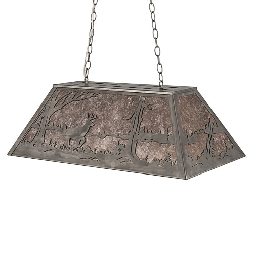 Meyda Lighting Deer at Lake 33" 6-Light Industrial Steel Island Pendant Light With Silver Mica Shade Glass