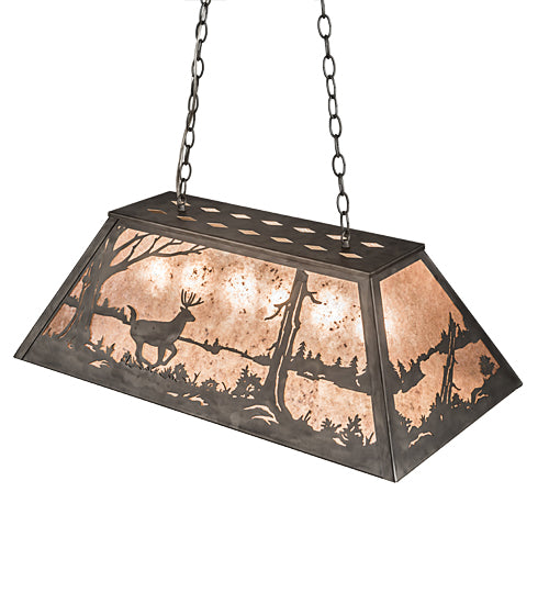 Meyda Lighting Deer at Lake 33" 6-Light Industrial Steel Island Pendant Light With Silver Mica Shade Glass