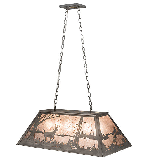 Meyda Lighting Deer at Lake 33" 6-Light Industrial Steel Island Pendant Light With Silver Mica Shade Glass