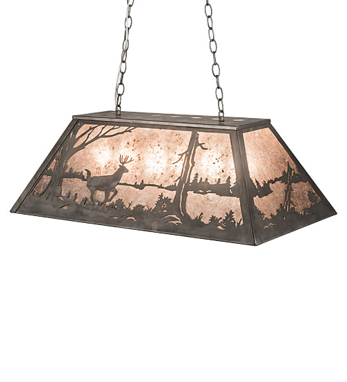 Meyda Lighting Deer at Lake 33" 6-Light Industrial Steel Island Pendant Light With Silver Mica Shade Glass