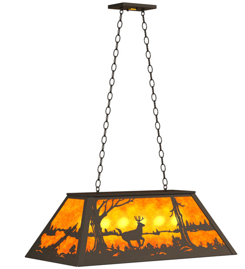 Meyda Lighting Deer at Lake 33" 6-Light Oil Rubbed Bronze Island Pendant Light With Amber Mica Shade Glass