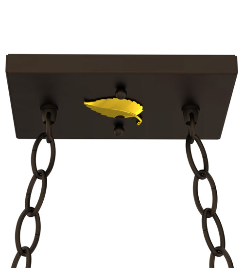 Meyda Lighting Deer at Lake 33" 6-Light Oil Rubbed Bronze Island Pendant Light With Amber Mica Shade Glass