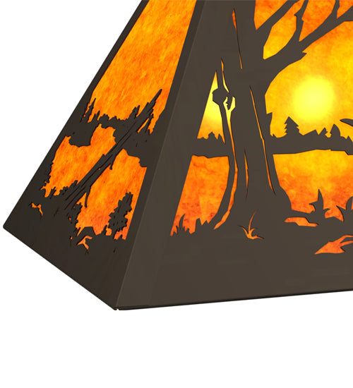 Meyda Lighting Deer at Lake 33" 6-Light Oil Rubbed Bronze Island Pendant Light With Amber Mica Shade Glass
