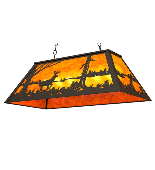 Meyda Lighting Deer at Lake 33" 6-Light Oil Rubbed Bronze Island Pendant Light With Amber Mica Shade Glass